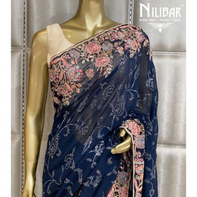 Navy Blue Georgette Saree