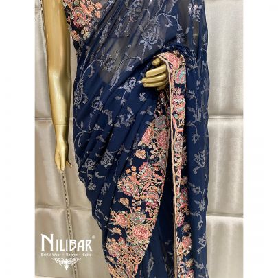 Navy Blue Georgette Saree