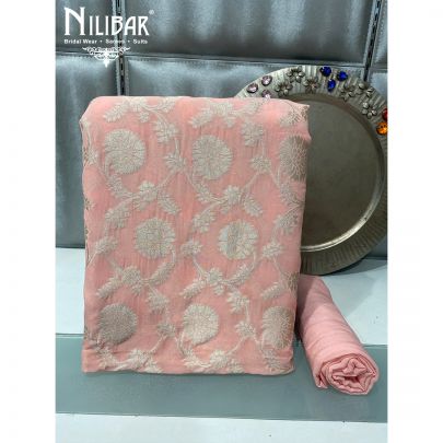 Peachy Pink Georgette Unstitched Suit