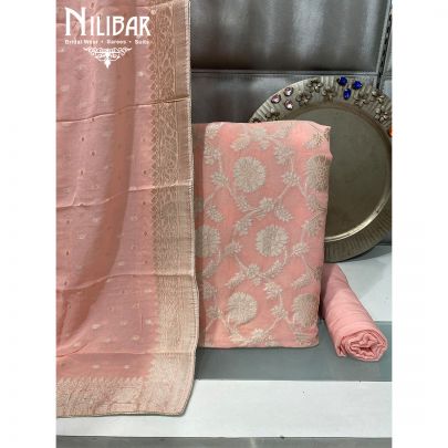 Peachy Pink Georgette Unstitched Suit