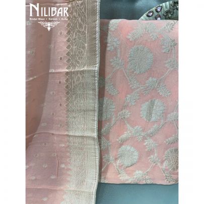 Peachy Pink Georgette Unstitched Suit