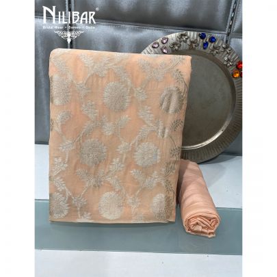 Peach Orange Georgette Unstitched Suit