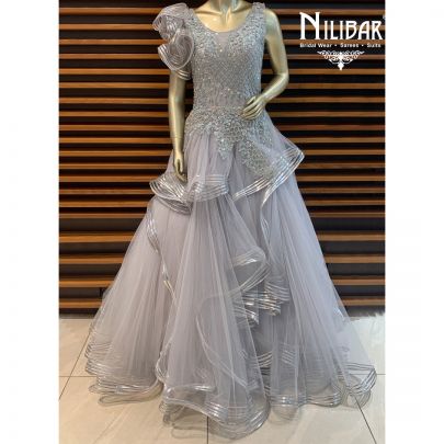Cloudy Grey Net Gown