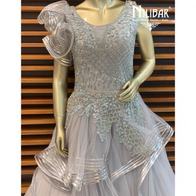 Cloudy Grey Net Gown