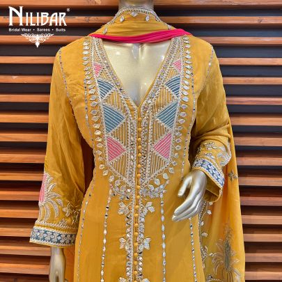Mustard Silk and Chinon Anarkali Suit