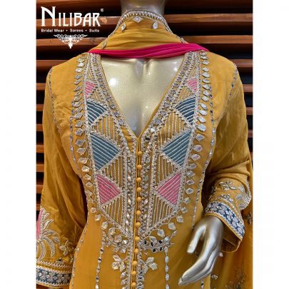 Mustard Silk and Chinon Anarkali Suit