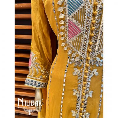Mustard Silk and Chinon Anarkali Suit