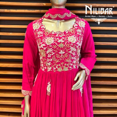 Hot Pink Silk and Organza Anarkali Suit