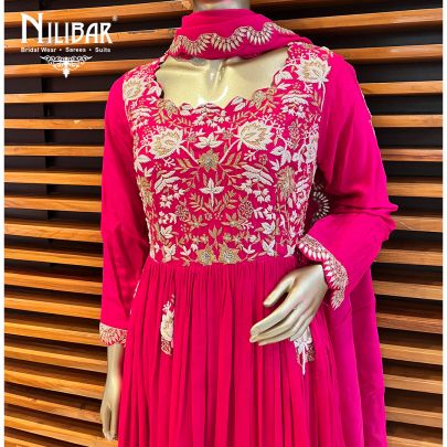 Hot Pink Silk and Organza Anarkali Suit