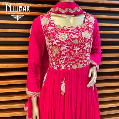 Hot Pink Silk and Organza Anarkali Suit