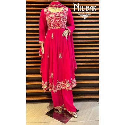 Hot Pink Silk and Organza Anarkali Suit