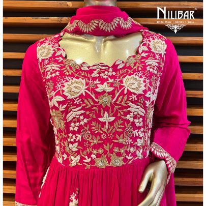 Hot Pink Silk and Organza Anarkali Suit