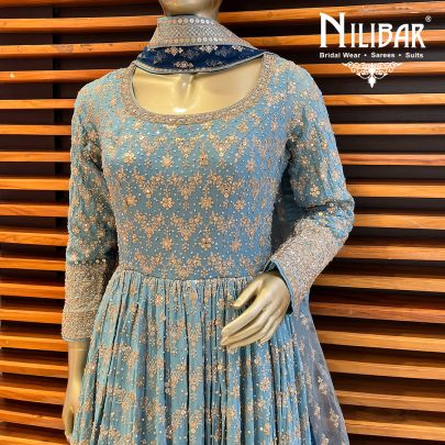 Sky Blue and Navy Blue Georgette Anarkali Suit