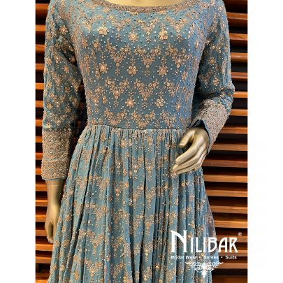 Sky Blue and Navy Blue Georgette Anarkali Suit