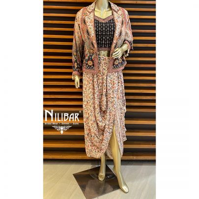 Multicolor Crepe Indo Western Set