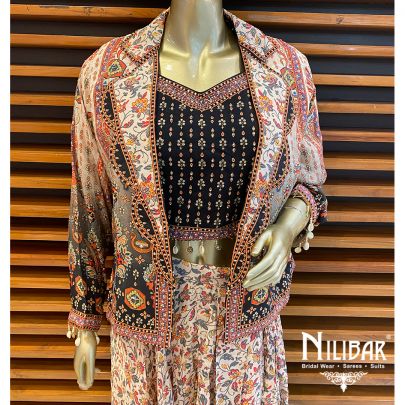 Multicolor Crepe Indo Western Set