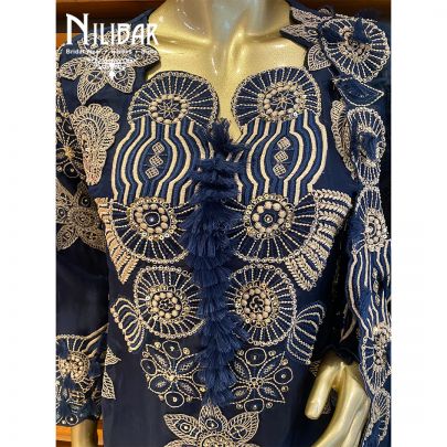 Denim Blue Crepe and Organza Indo Western Suit