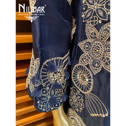 Denim Blue Crepe and Organza Indo Western Suit