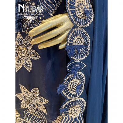 Denim Blue Crepe and Organza Indo Western Suit