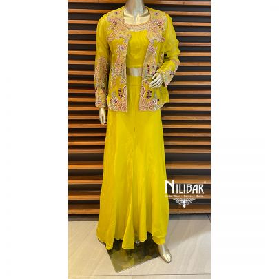 Apple Green Silk and Crepe Indo Western Sets.