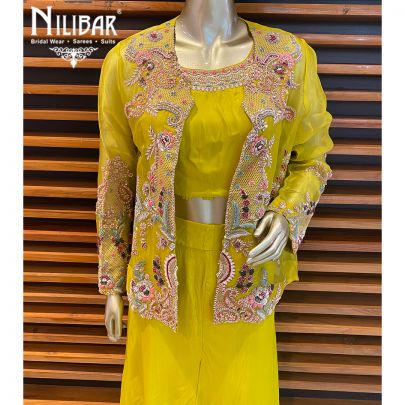 Apple Green Silk and Crepe Indo Western Sets.