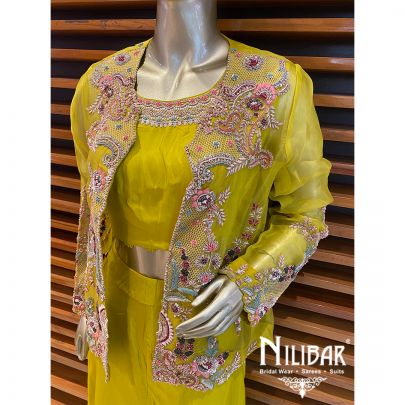 Apple Green Silk and Crepe Indo Western Sets.