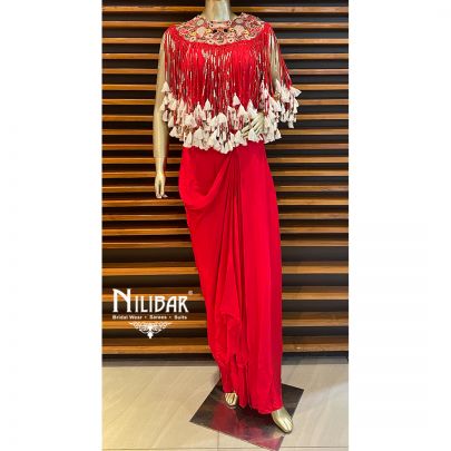 Scarlet Red Silk and Crepe Indo Western Sets.