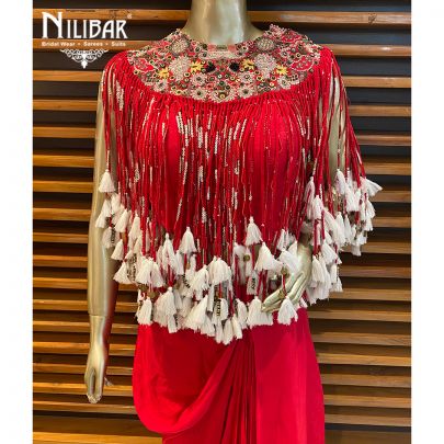 Scarlet Red Silk and Crepe Indo Western Sets.