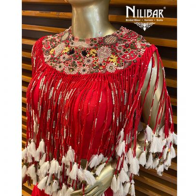 Scarlet Red Silk and Crepe Indo Western Sets.