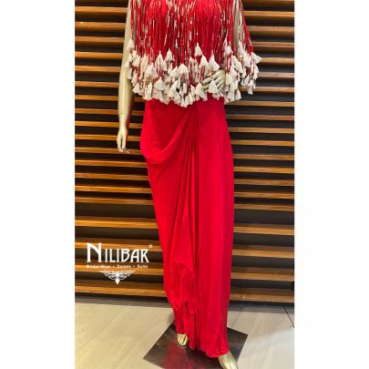 Scarlet Red Silk and Crepe Indo Western Sets.