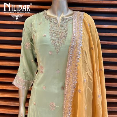 Pista Green and Mustard Chinon Palazzo Set