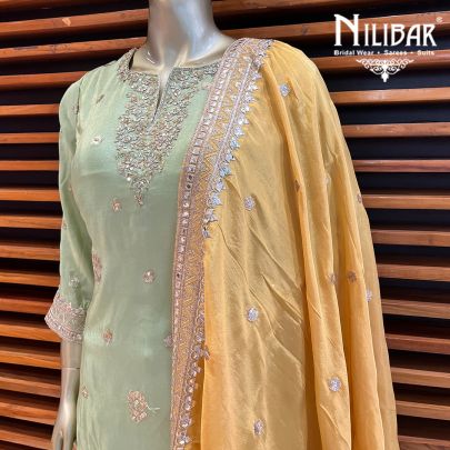 Pista Green and Mustard Chinon Palazzo Set