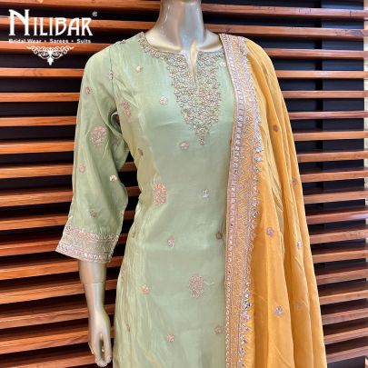 Pista Green and Mustard Chinon Palazzo Set