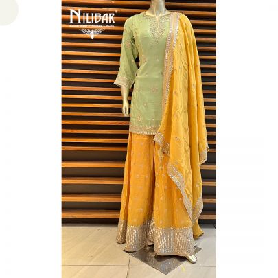 Pista Green and Mustard Chinon Palazzo Set