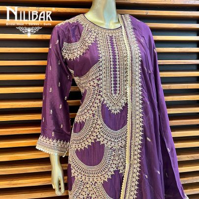Purple Silk and Chinon Garara Suit set