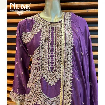 Purple Silk and Chinon Garara Suit set