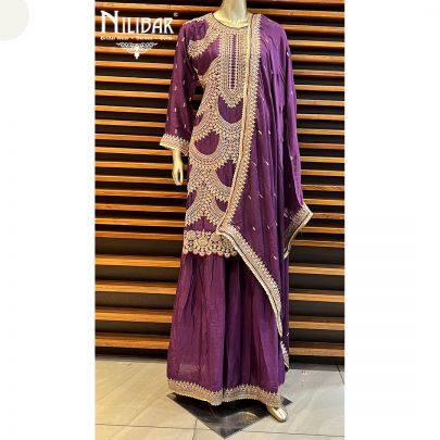 Purple Silk and Chinon Garara Suit set