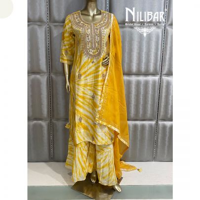 Yellow Silk and Organza Sharara Suit
