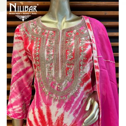 Red and Pink Silk and Organza Palazzo Suit Set