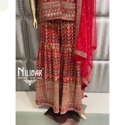 Crimson Red Georgette Garara Suit