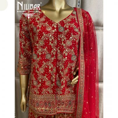 Crimson Red Georgette Garara Suit