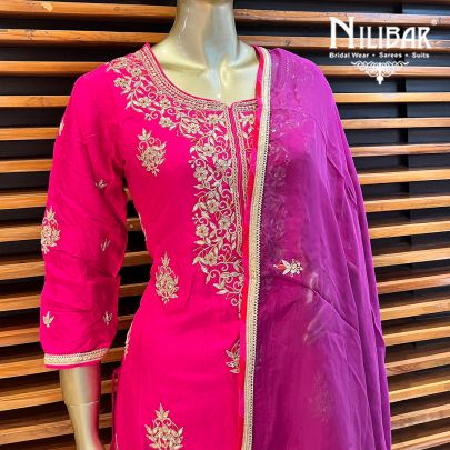 Hot Pink and Red Chinon Garara Suit Set