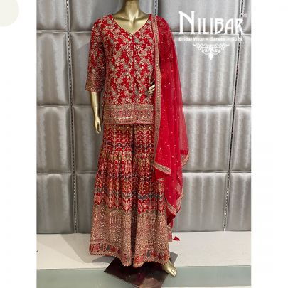 Crimson Red Georgette Garara Suit