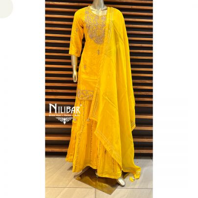 Yellow Silk and Organza Garara Suit Set