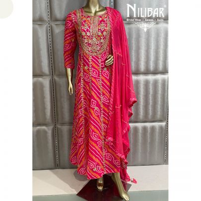 Shocking Pink Chinon Anarkali