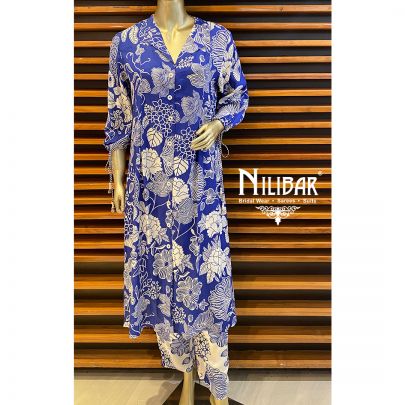 Blue and White Cotton Kurta Sets