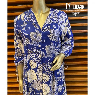 Blue and White Cotton Kurta Sets