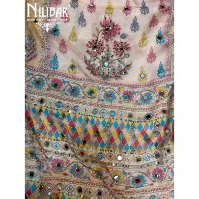 Light Peach and Yellow Crepe Unstitched Suit