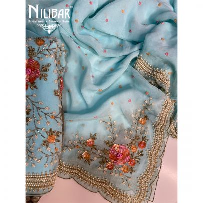 Azure Blue Georgette Unstitched Suit