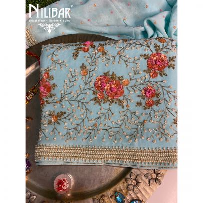 Azure Blue Georgette Unstitched Suit